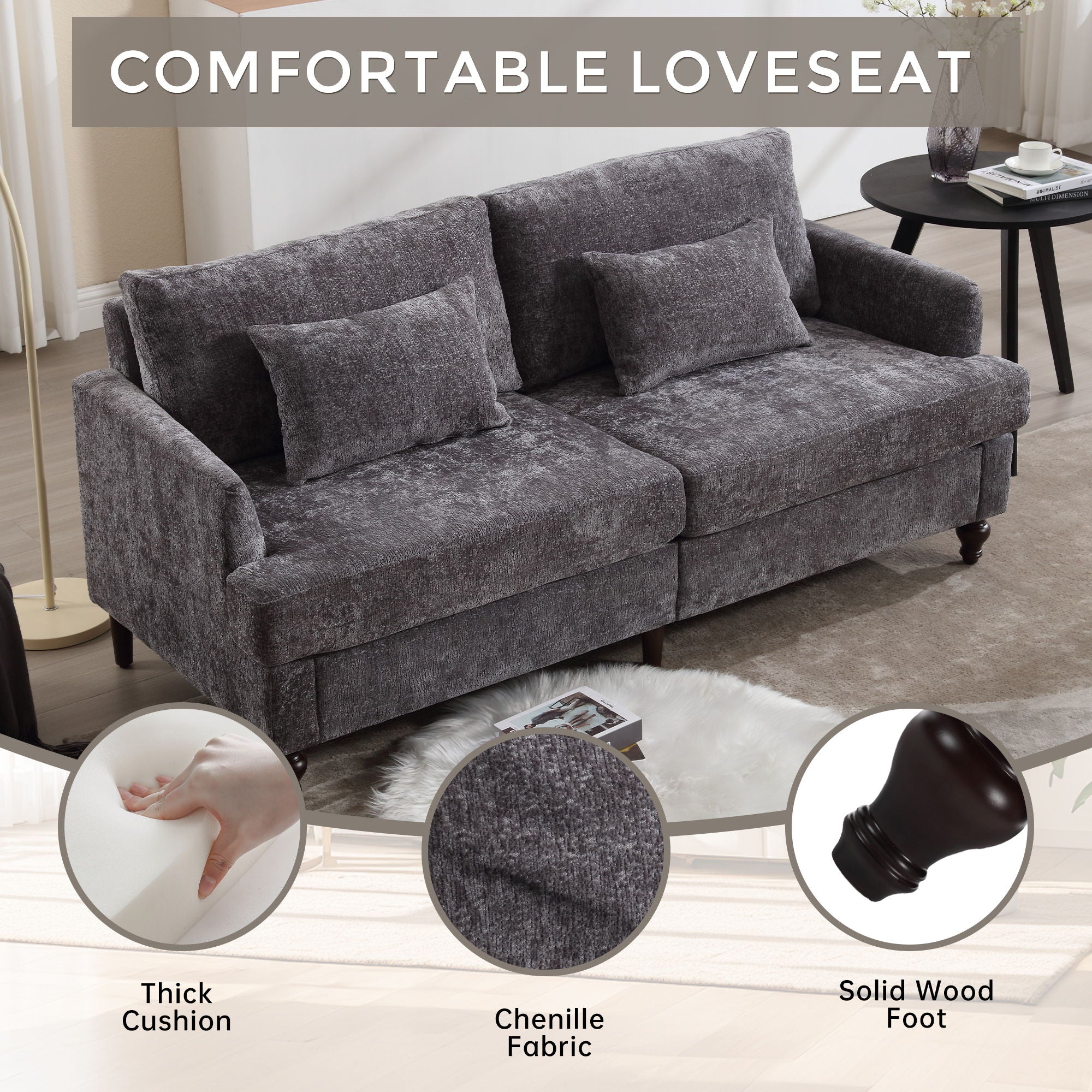 Mid Century Modern Fabric Loveseat Sofa, 2 Seat Upholstered Couch
