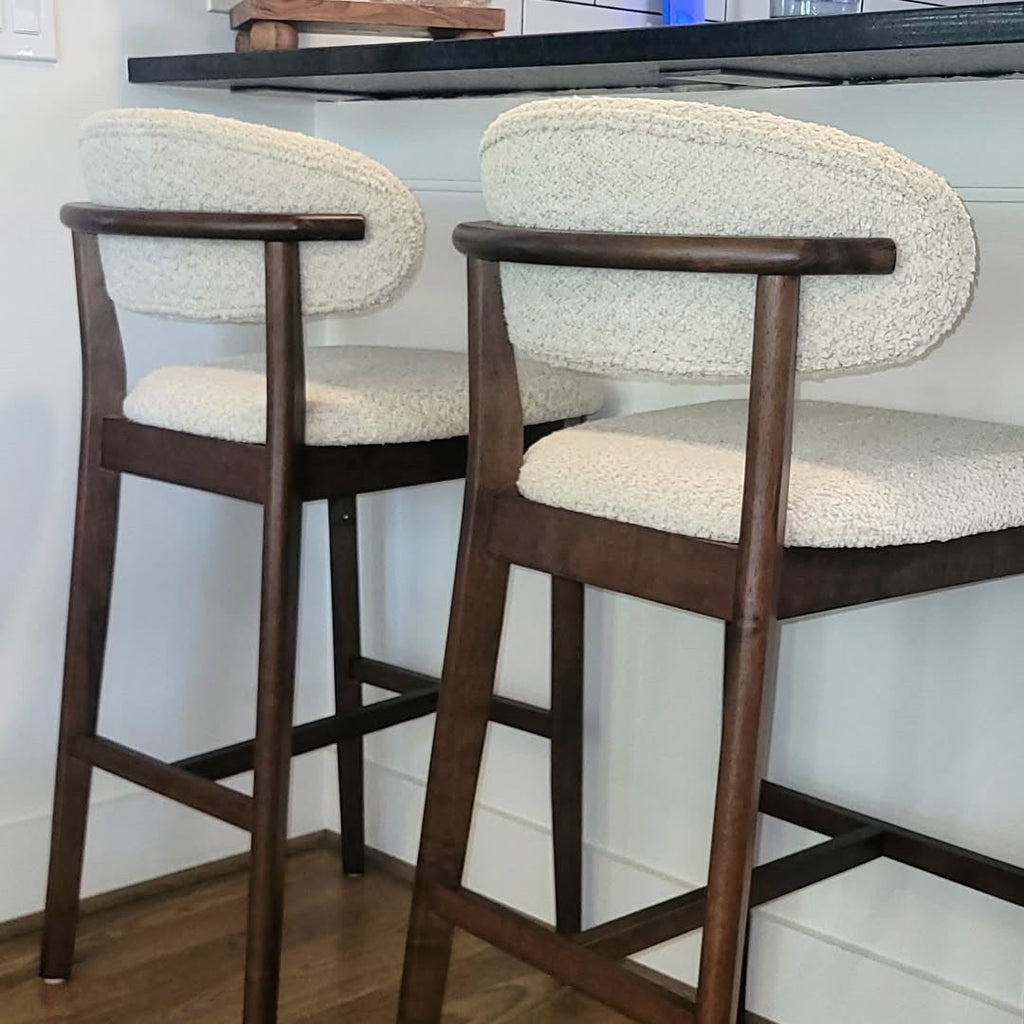 ACTU Bar Stools Set of 2, 30” Upholstered Bar Height Stools, Solid Wood, Mid-Century Modern