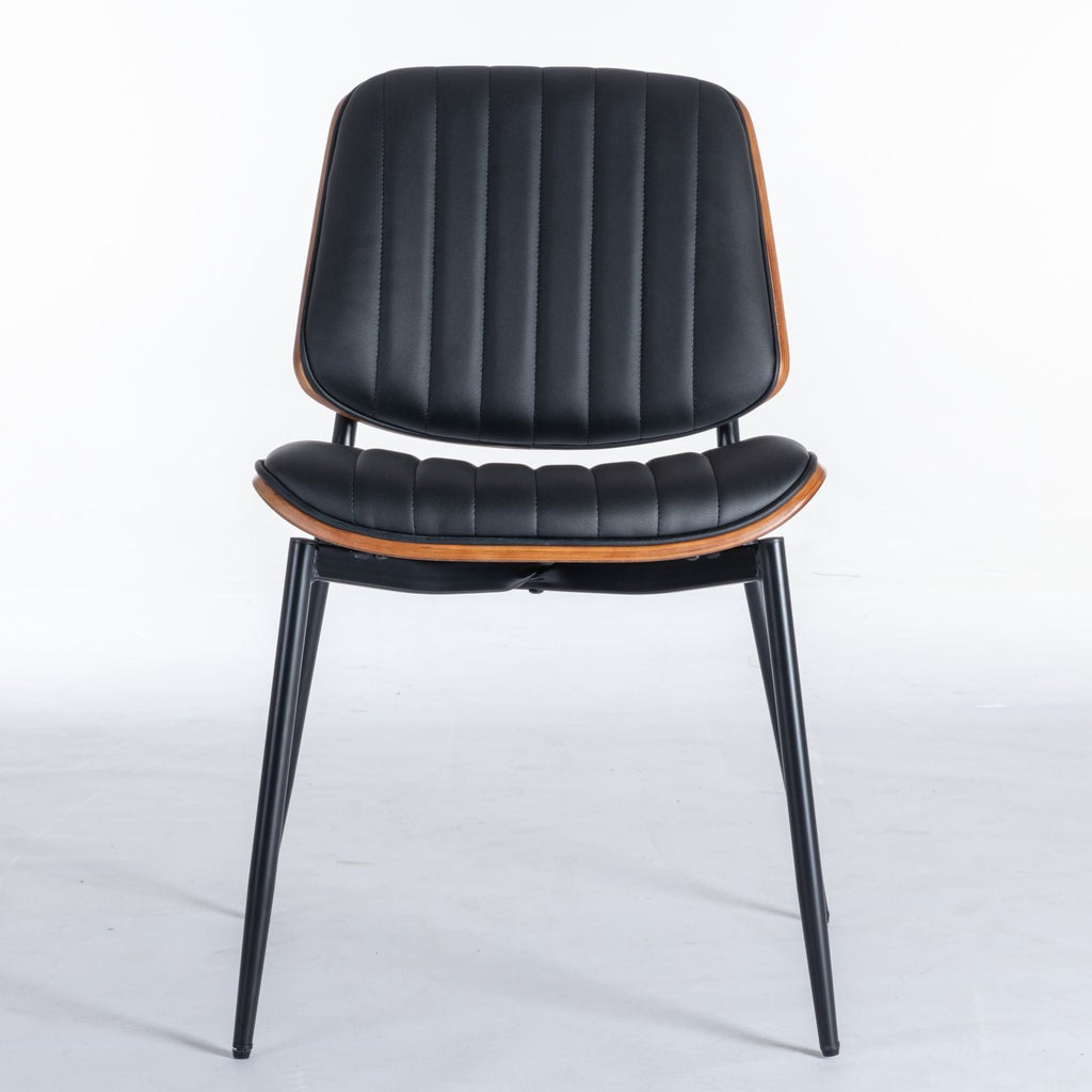 Dining Chairs (Set of 2) Mid-Century Modern Retro Chair With Walnut Bentwood Back Upholstered Seat Metal Legs Adjustable Foot For Kitchen Dining Room Chairs
