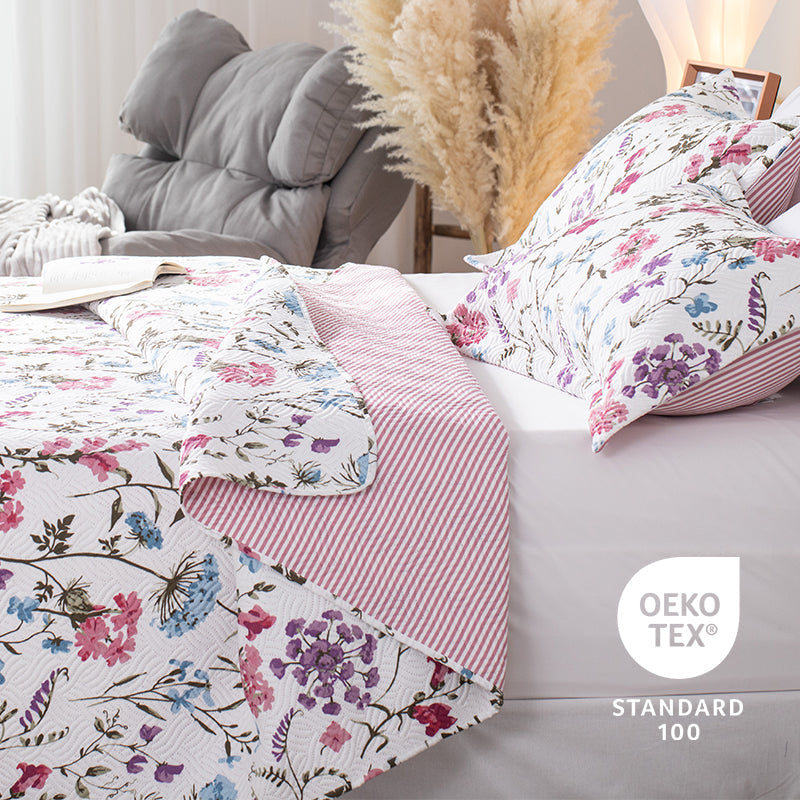 Kasentex Spring Floral Quilt Set - Lightweight & Reversible - Cozy & Stylish Bedding - Machine Washable, Room Decor, Graduation Gifts