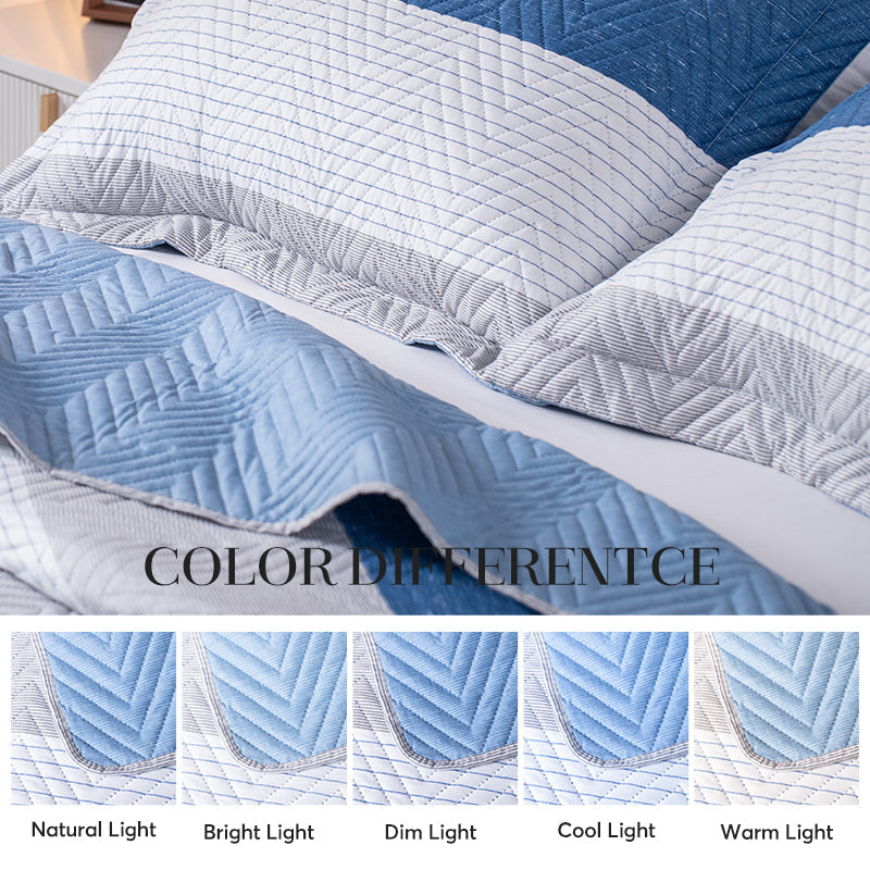 Kasentex Spring Lightweight Reversible Stripe Quilt Set Bedding- Sky Blue and Ivory White, Room Decor, Graduation Gifts, Father's Day Gift