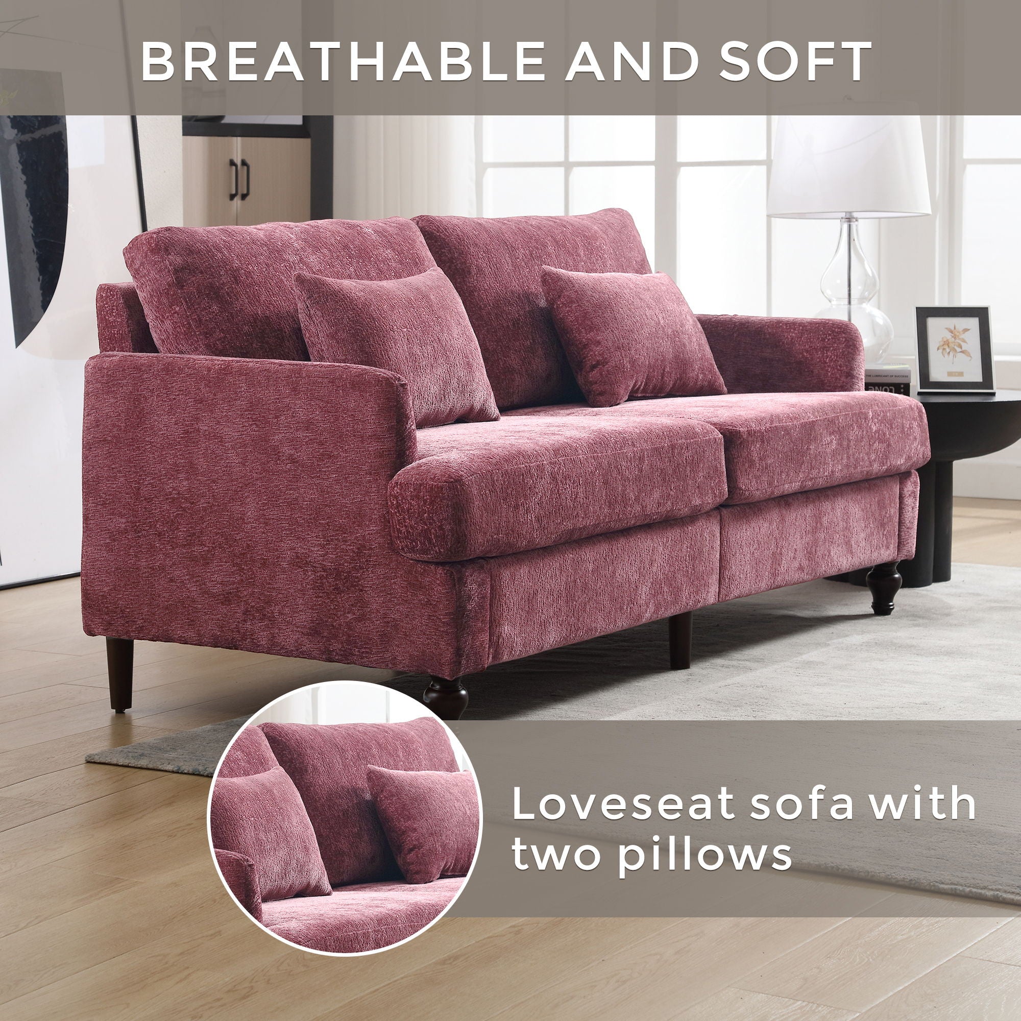 Mid Century Modern Fabric Loveseat Sofa, 2 Seat Upholstered Couch