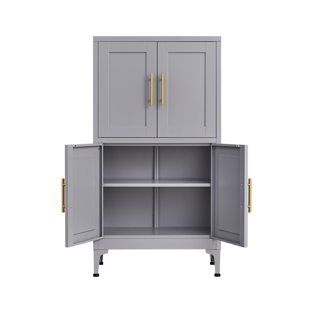 Grey metal kitchen storage cabinet, kitchen pantry storage cabinet