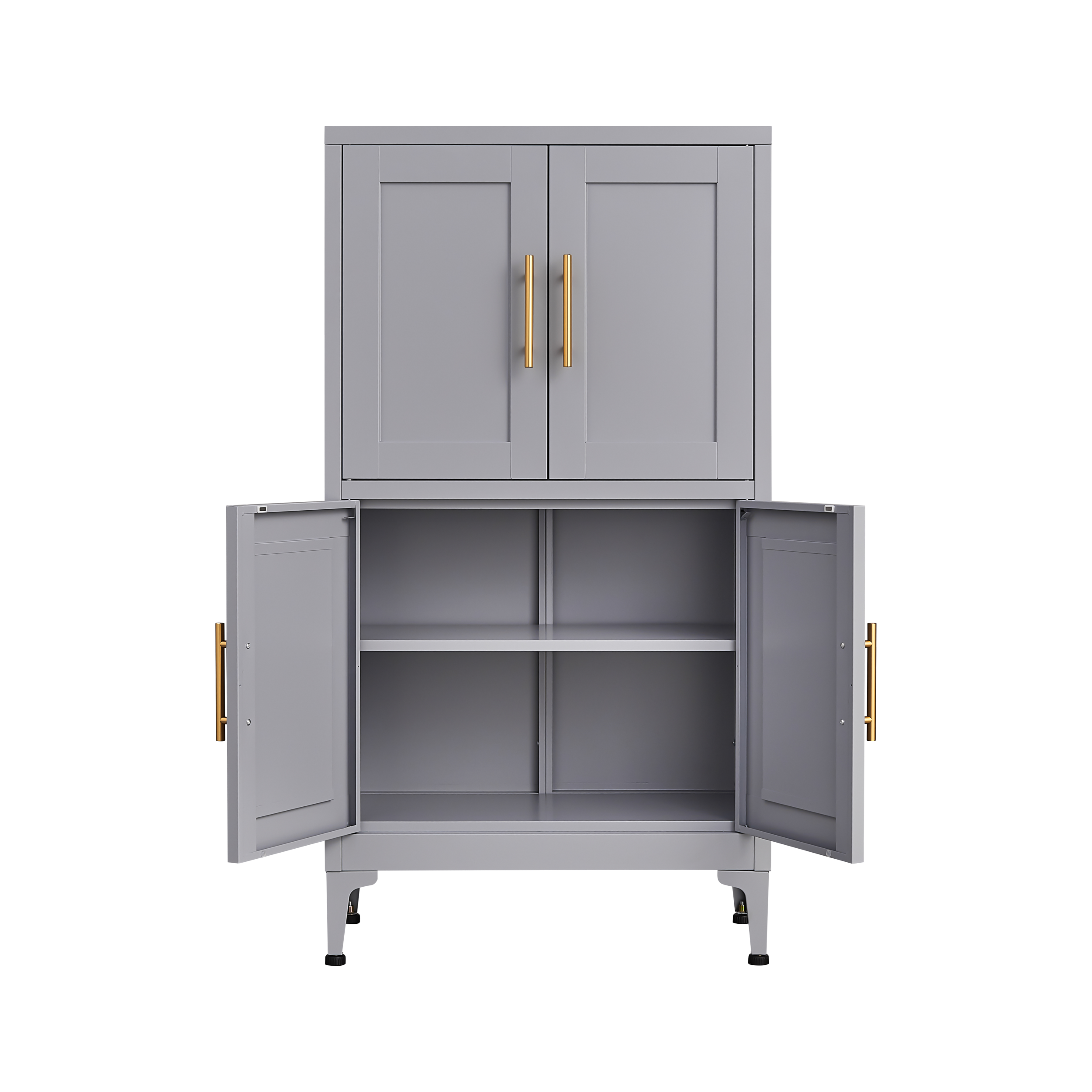 Grey metal kitchen storage cabinet, kitchen pantry storage cabinet