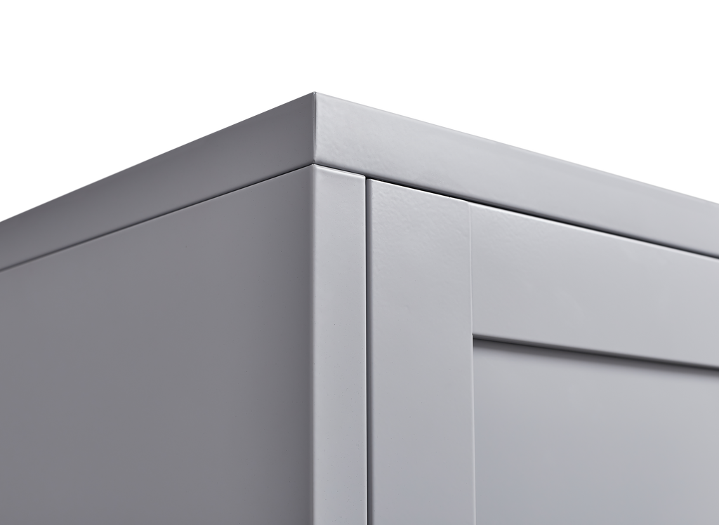 Grey metal kitchen storage cabinet, kitchen pantry storage cabinet