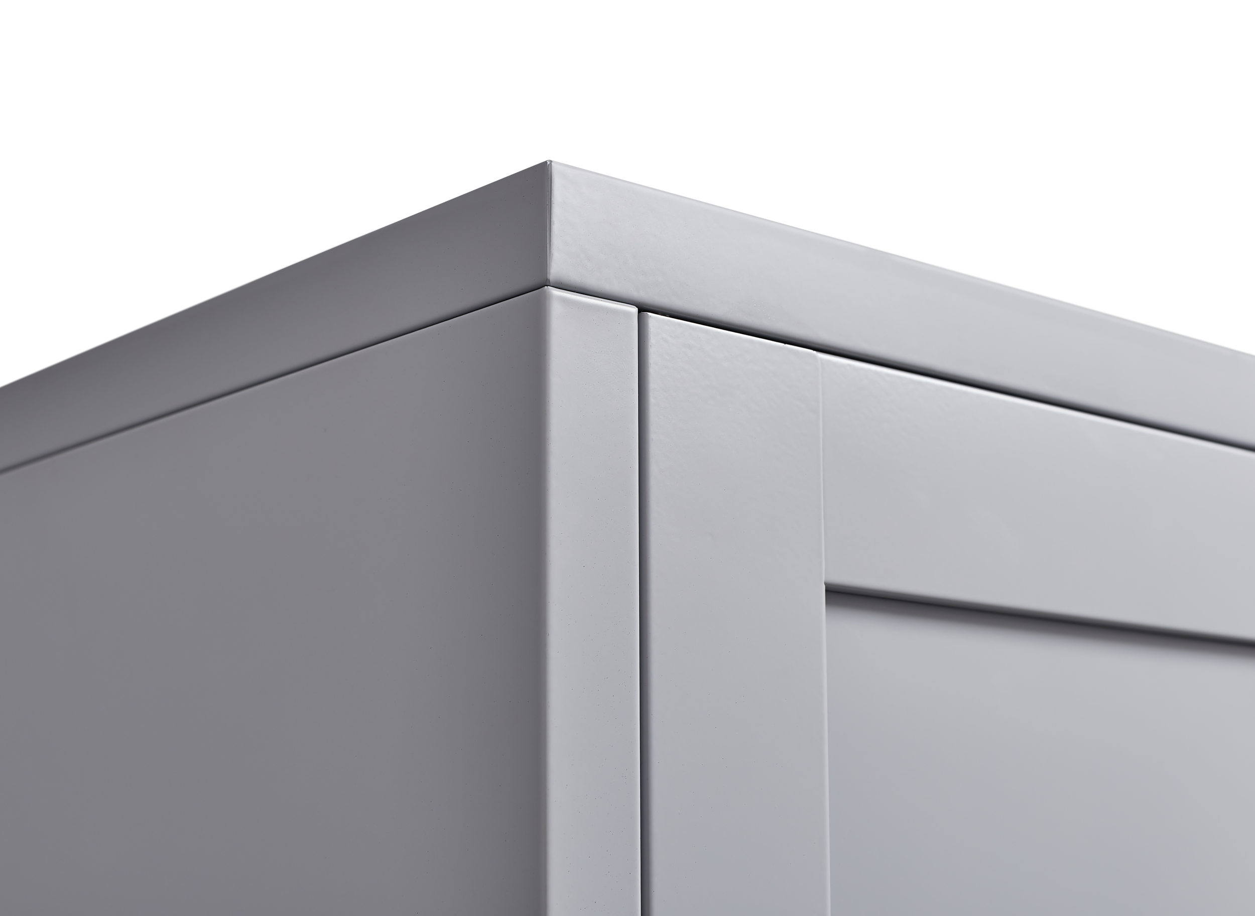 Grey metal kitchen storage cabinet, kitchen pantry storage cabinet
