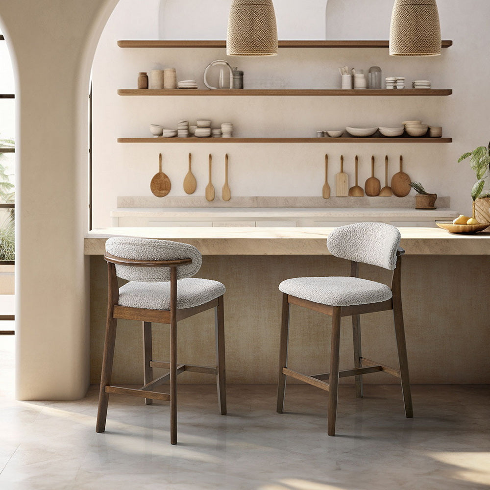 ACTU Counter Stools Set of 2, 26” Upholstered Bar Stools, Solid Wood, Mid-Century Modern