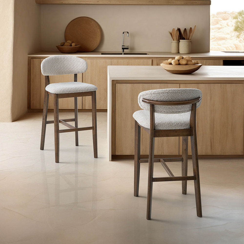 ACTU Bar Stools Set of 2, 30” Upholstered Bar Height Stools, Solid Wood, Mid-Century Modern