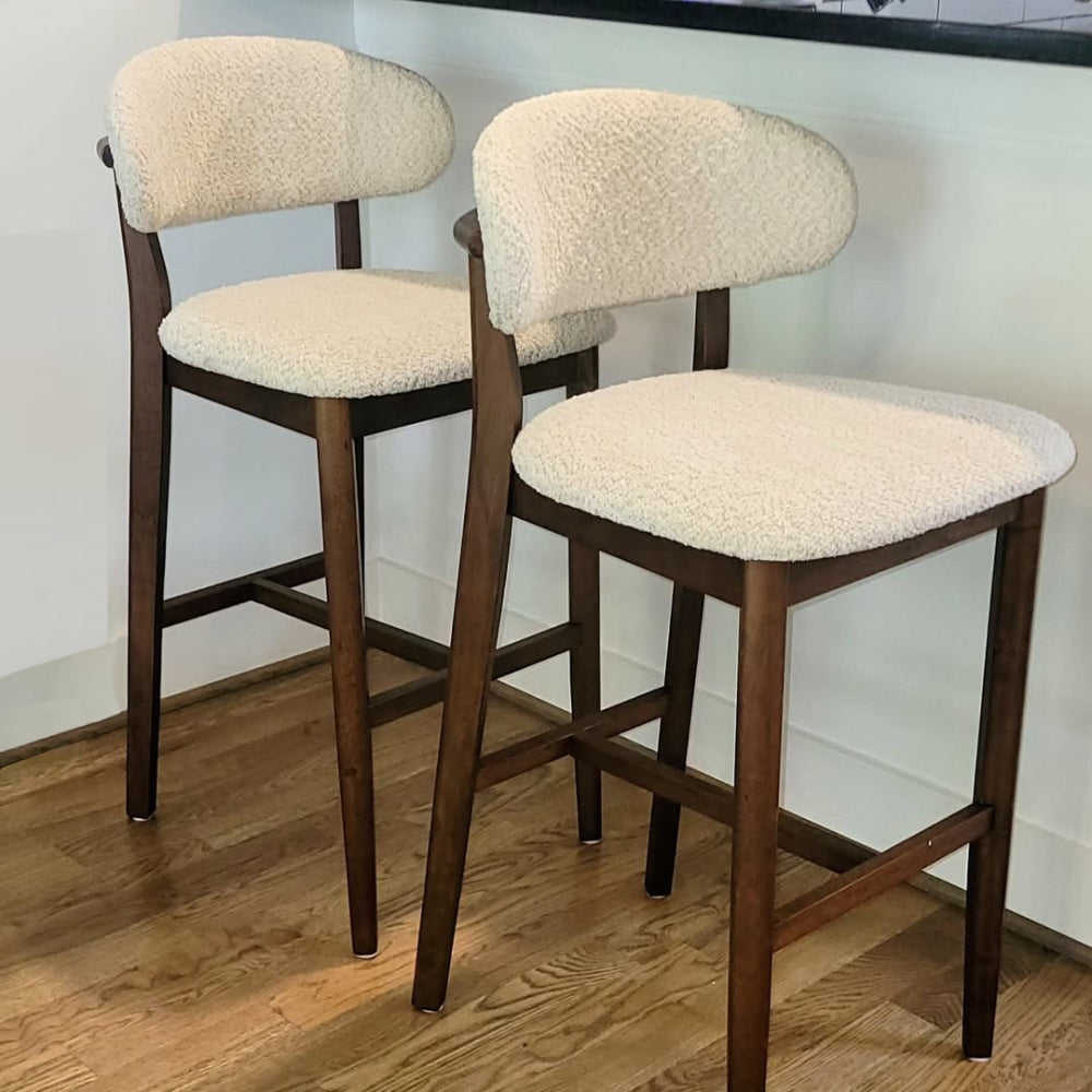 ACTU Bar Stools Set of 2, 30” Upholstered Bar Height Stools, Solid Wood, Mid-Century Modern