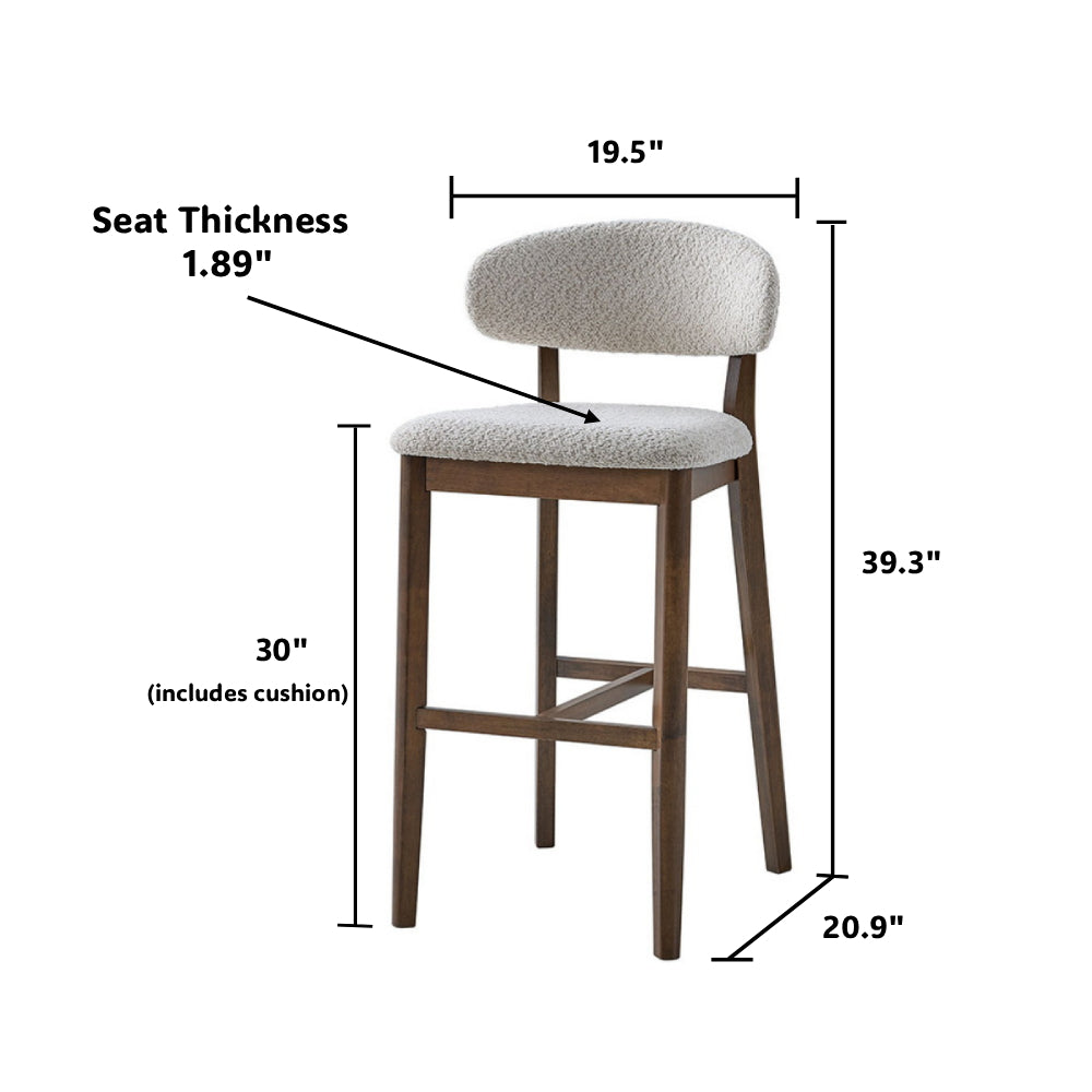 ACTU Bar Stools Set of 2, 30” Upholstered Bar Height Stools, Solid Wood, Mid-Century Modern