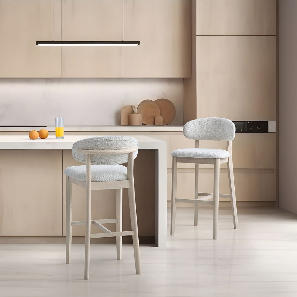 ACTU Bar Stools Set of 2, 30” Upholstered Bar Height Stools, Solid Wood, Mid-Century Modern