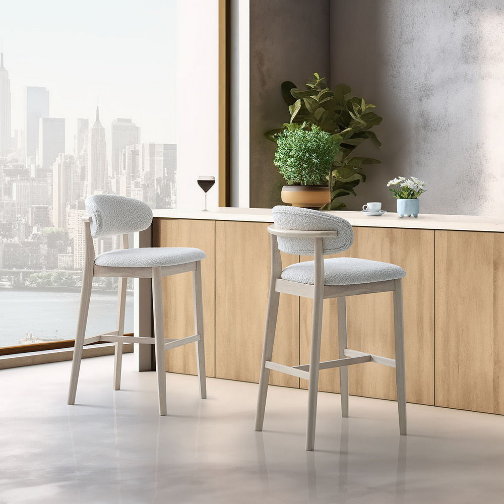 ACTU Bar Stools Set of 2, 30” Upholstered Bar Height Stools, Solid Wood, Mid-Century Modern