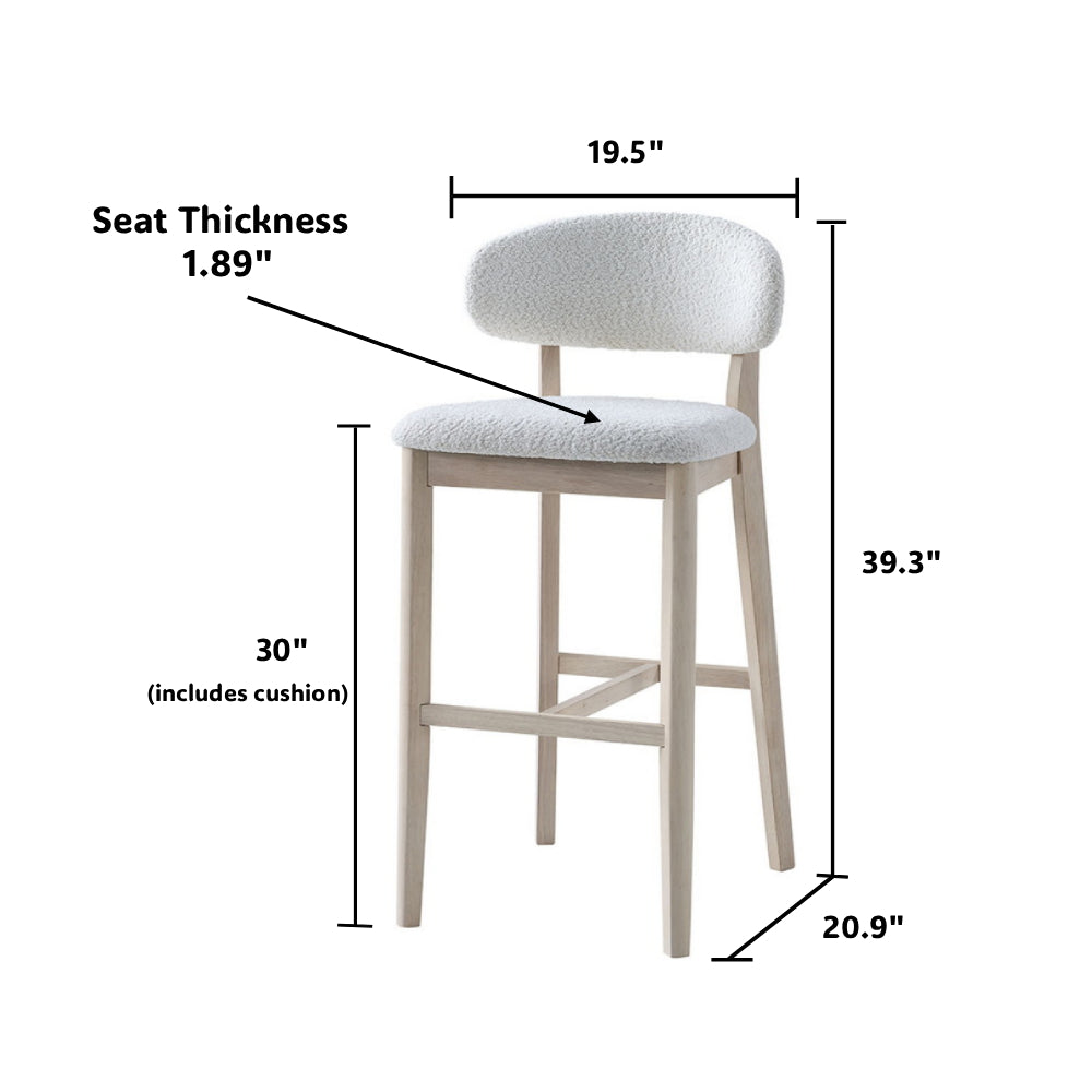 ACTU Bar Stools Set of 2, 30” Upholstered Bar Height Stools, Solid Wood, Mid-Century Modern