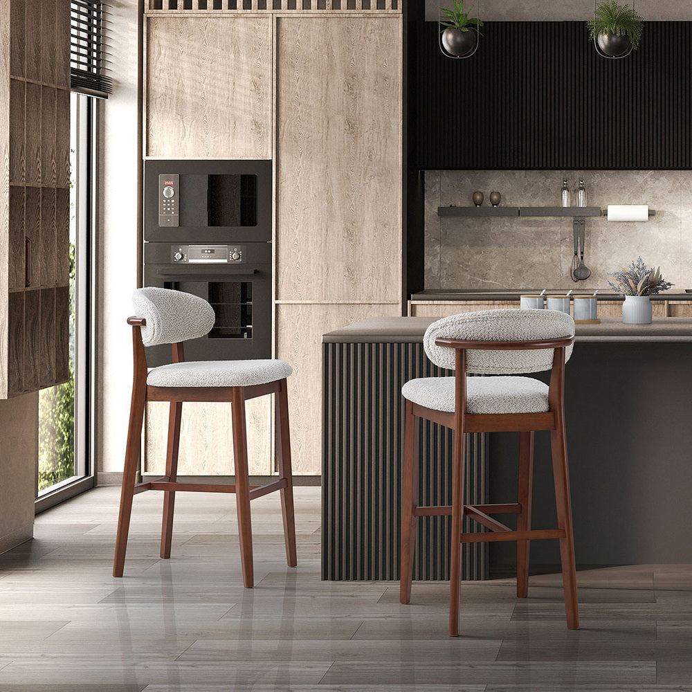 ACTU Bar Stools Set of 2, 30” Upholstered Bar Height Stools, Solid Wood, Mid-Century Modern