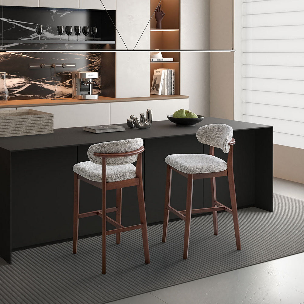 ACTU Bar Stools Set of 2, 30” Upholstered Bar Height Stools, Solid Wood, Mid-Century Modern