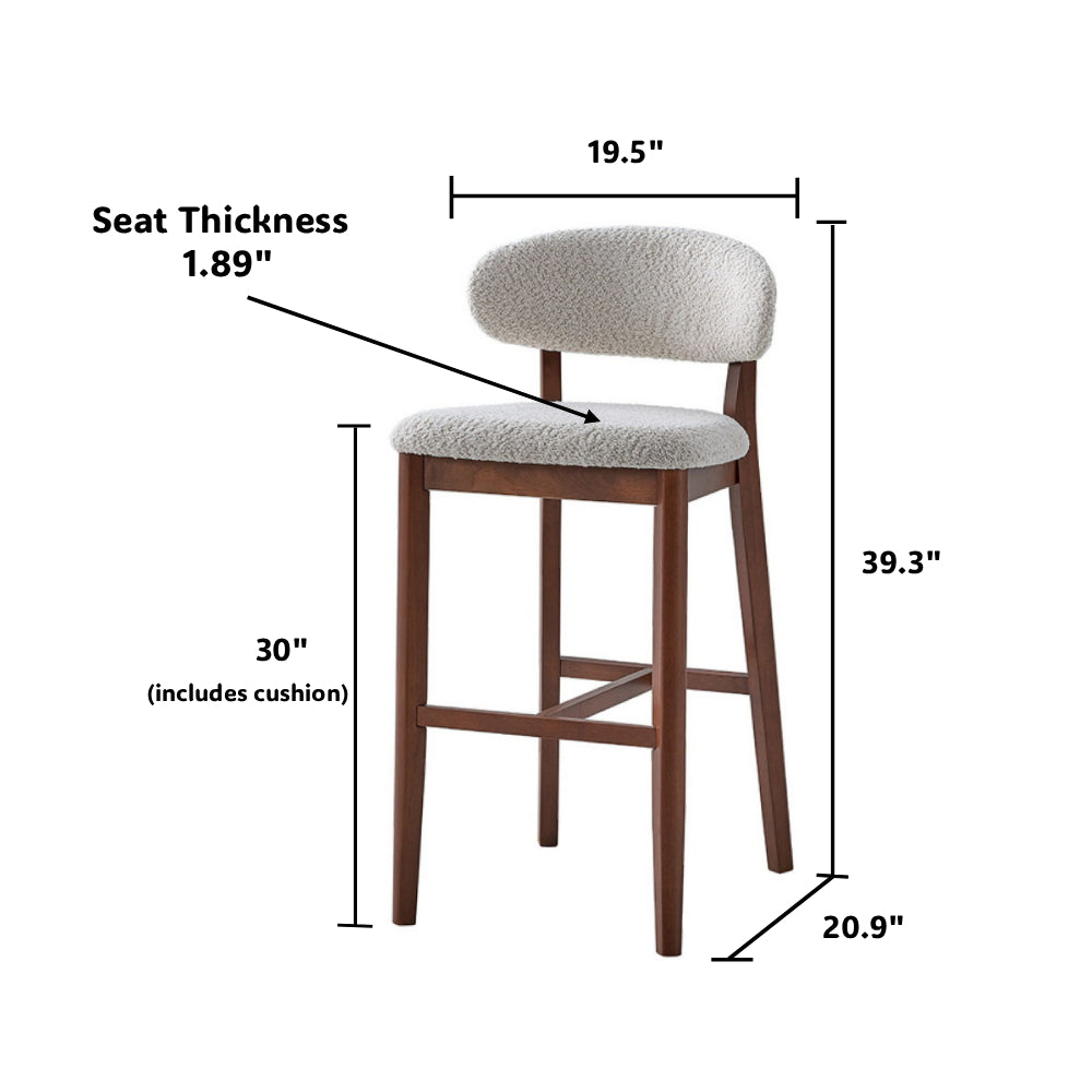 ACTU Bar Stools Set of 2, 30” Upholstered Bar Height Stools, Solid Wood, Mid-Century Modern