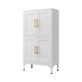 White metal kitchen storage cabinet, kitchen pantry storage cabinet with door and shelf, adjustable leveling feet