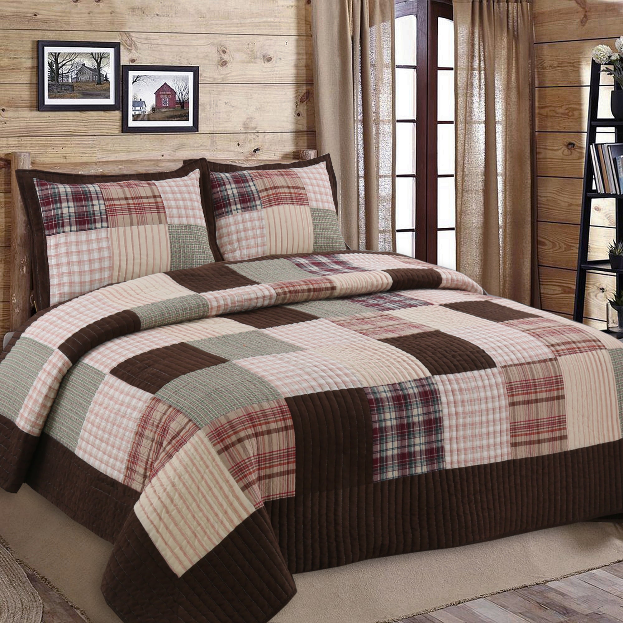 Jakob Plaid Brody Brown Striped Patchwork Window Curtain Panel/Drapes