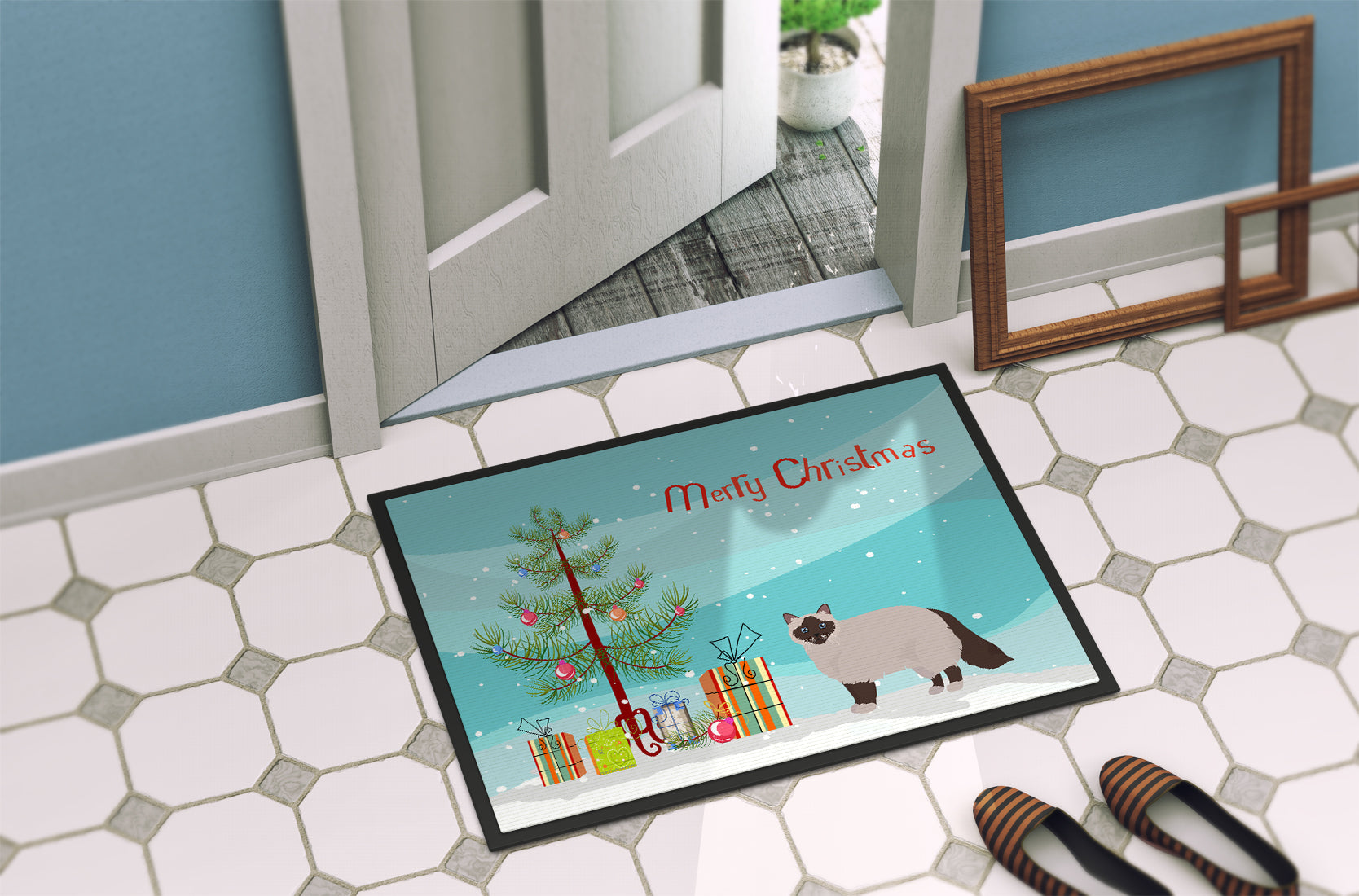 Birman Cat Merry Christmas Doormat - 24x36Indoor/Outdoor Rug with Artistic Flair