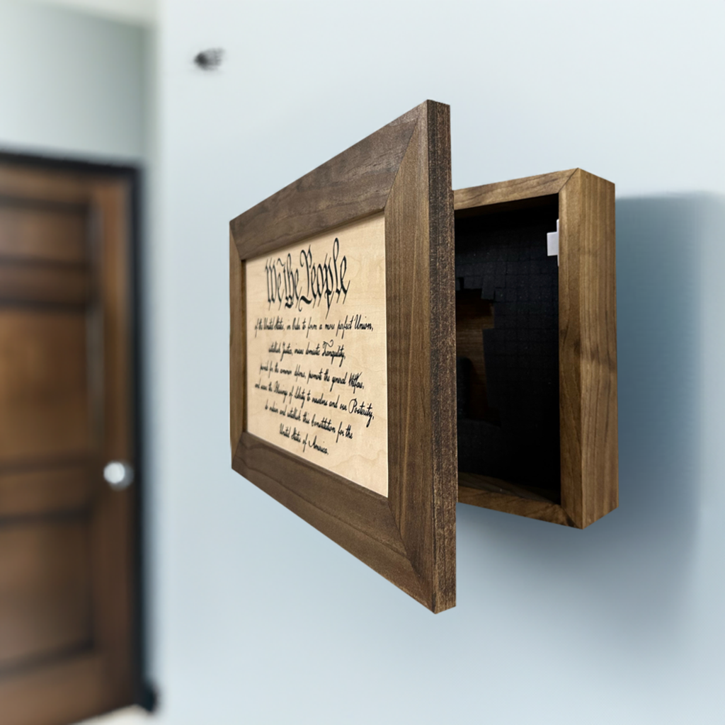 We The People Constitution Gun Concealment Furniture - Handcrafted Hidden Gun Storage Wall Decor - Hidden Safe Furniture with Magnetic Lock for Quick Access & Storage - Made in USA
