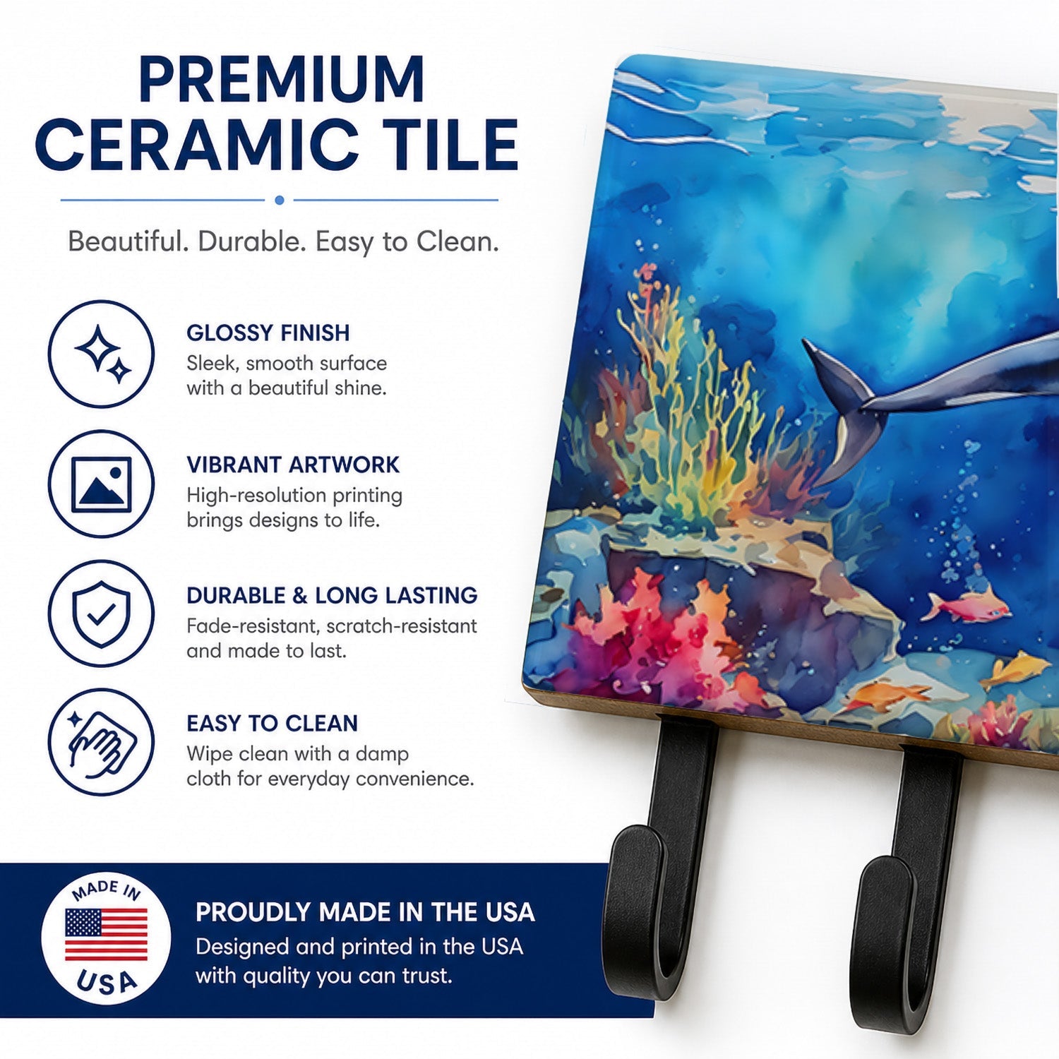 Dolphin Leash or Key Holder Wall Hooks, Coat Rack Wall Mount, for Hanging Keys, Towels, Aprons, Leashes