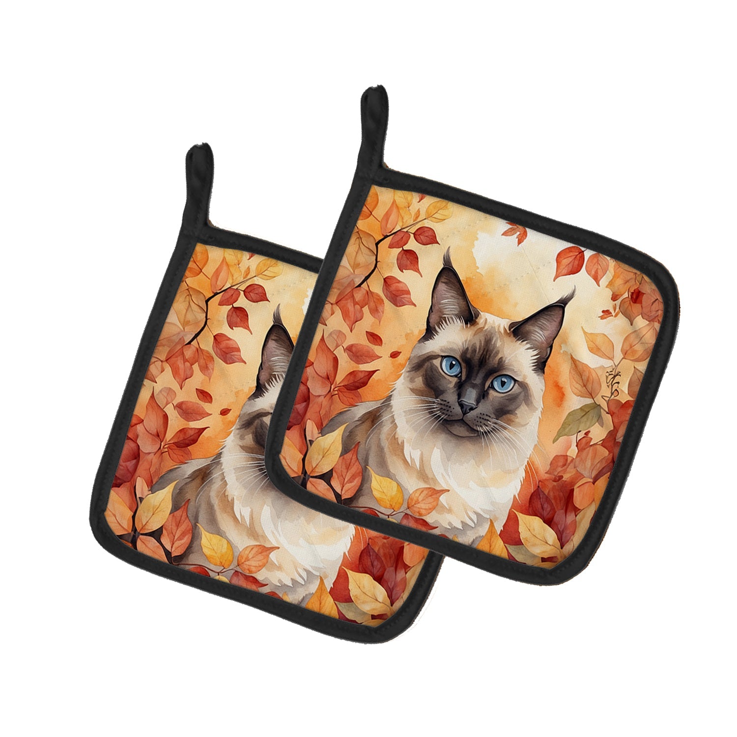 Birman Cat in Fall Leaves Pot Holders - Set of 2