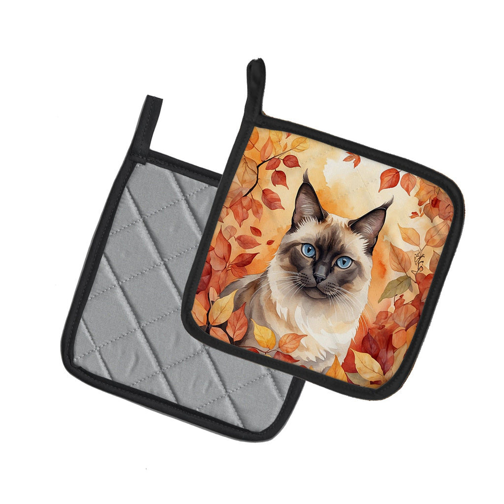 Birman Cat in Fall Leaves Pot Holders - Set of 2