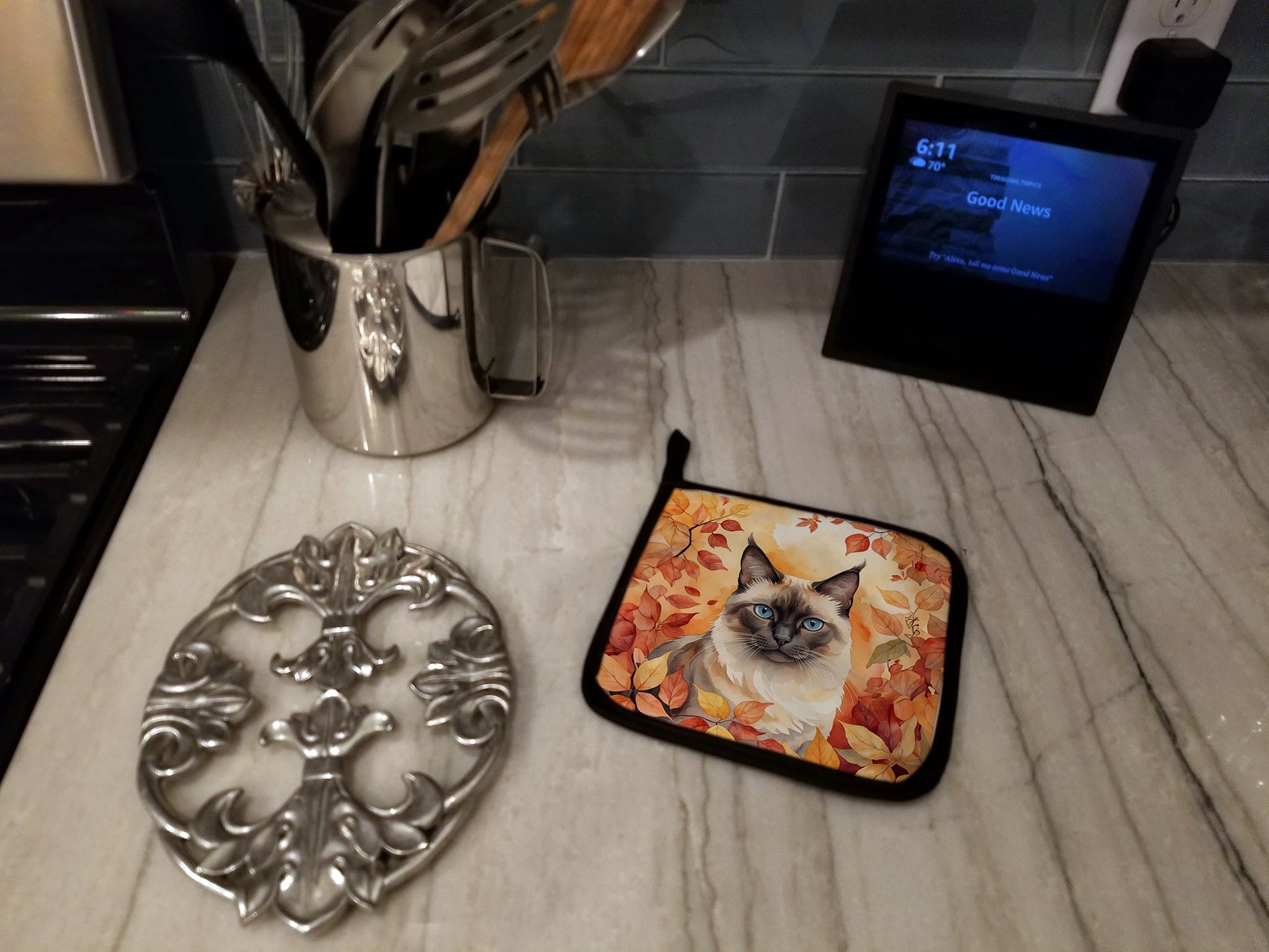 Birman Cat in Fall Leaves Pot Holders - Set of 2