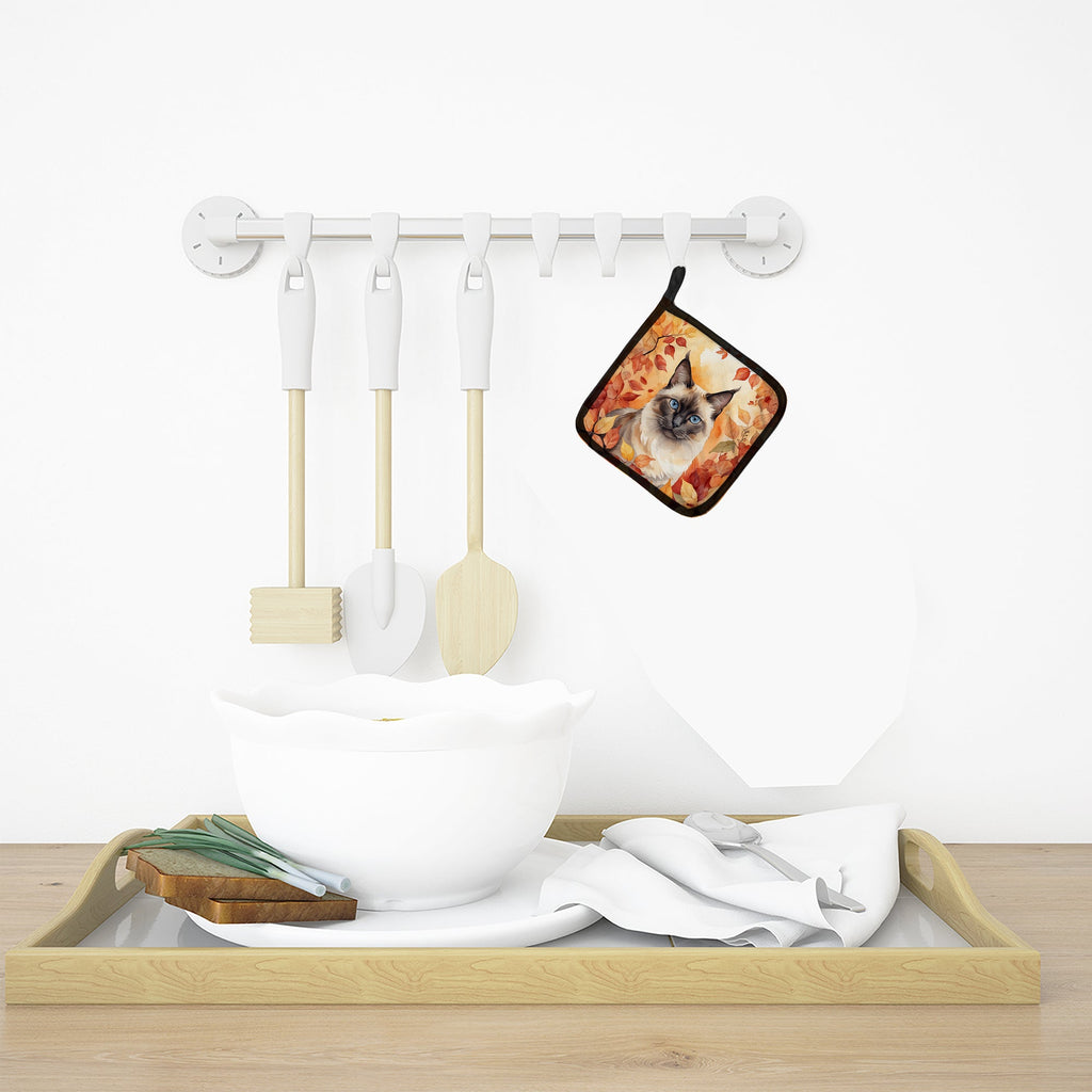 Birman Cat in Fall Leaves Pot Holders - Set of 2