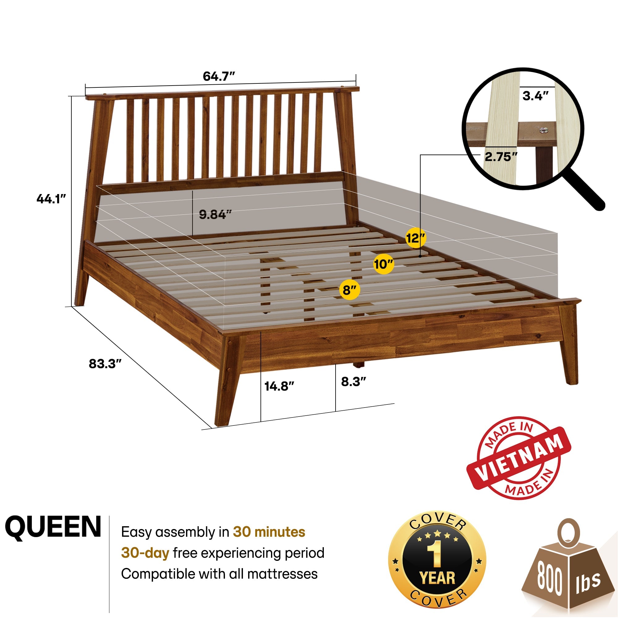 Kaylin Solid Wood Bed Frame