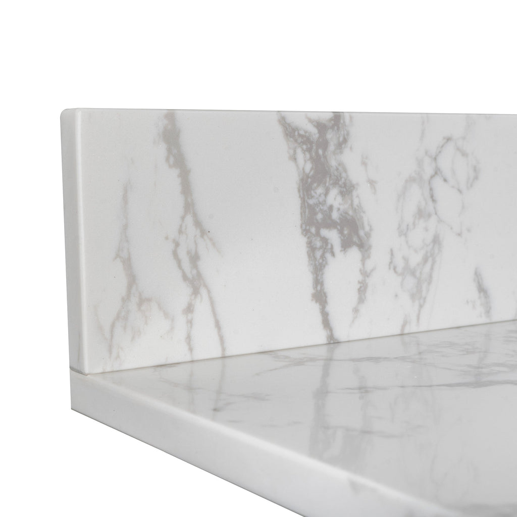Montary 43x22 bathroom stone vanity top engineered stone carrara white marble color with rectangle undermount ceramic sink and 3 faucet hole with back splash