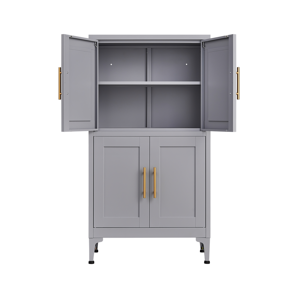 Grey metal kitchen storage cabinet, kitchen pantry storage cabinet