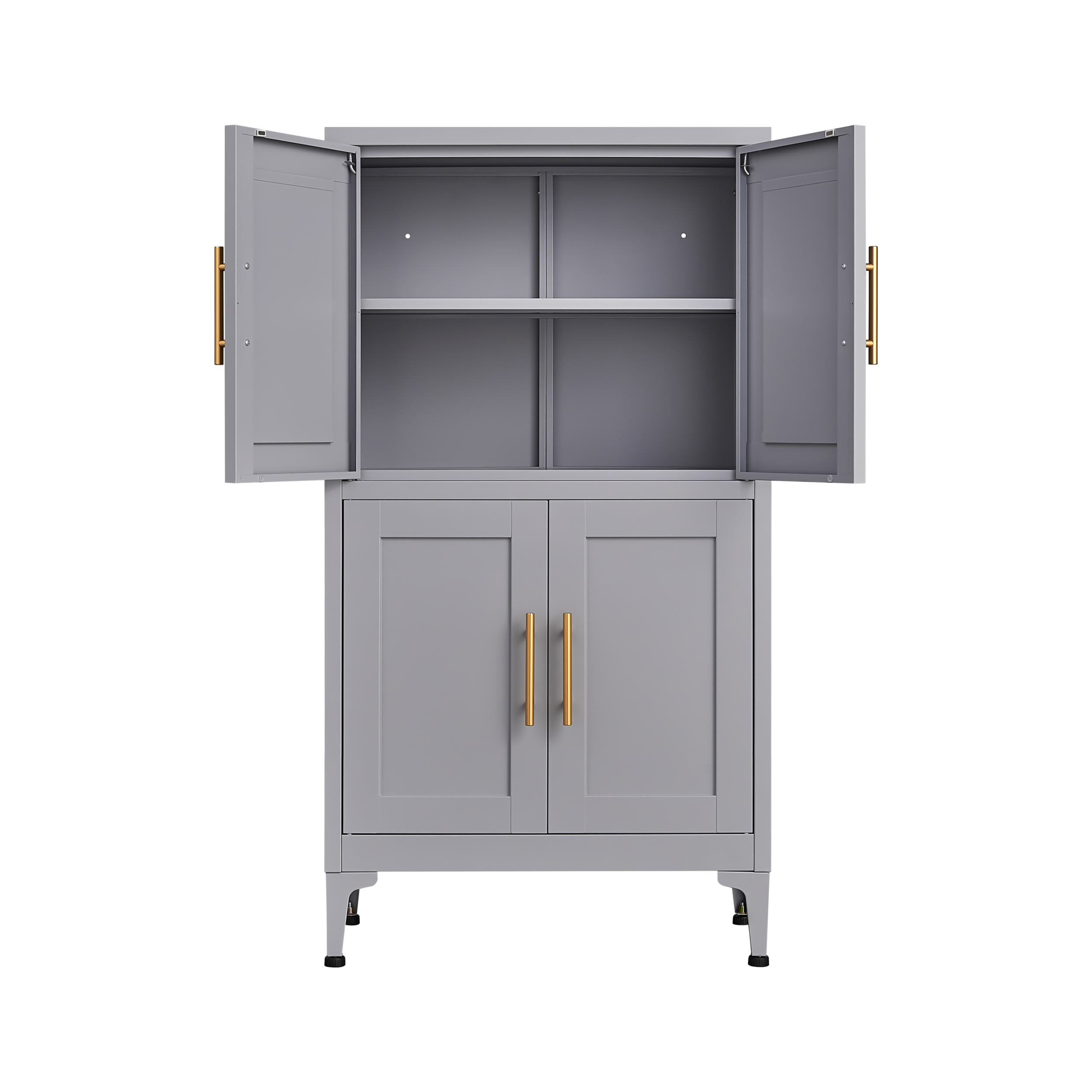 Grey metal kitchen storage cabinet, kitchen pantry storage cabinet