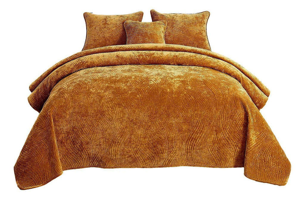 Tache Plush Dreams Melted Gold Waves Velvet Quilt Set (JHW-852Y)