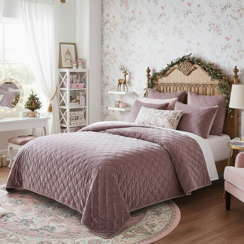 Tache Plush Dreams Purple Mauve Tufted Velvet Quilt Set (JHW-853P)