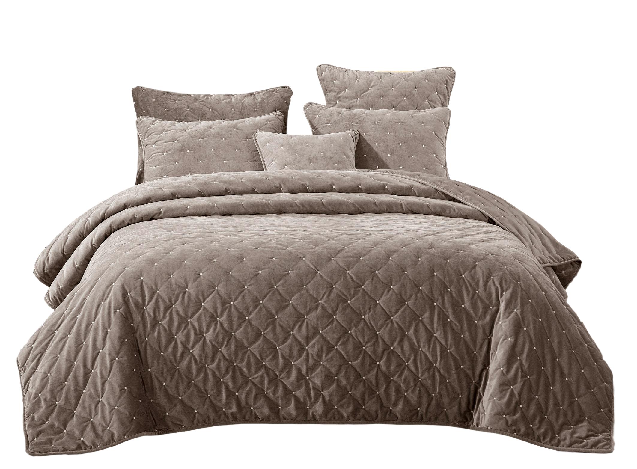 Tache Plush Dreams Sand Taupe Beige Tufted Velvet Quilt Set (JHW-853B)