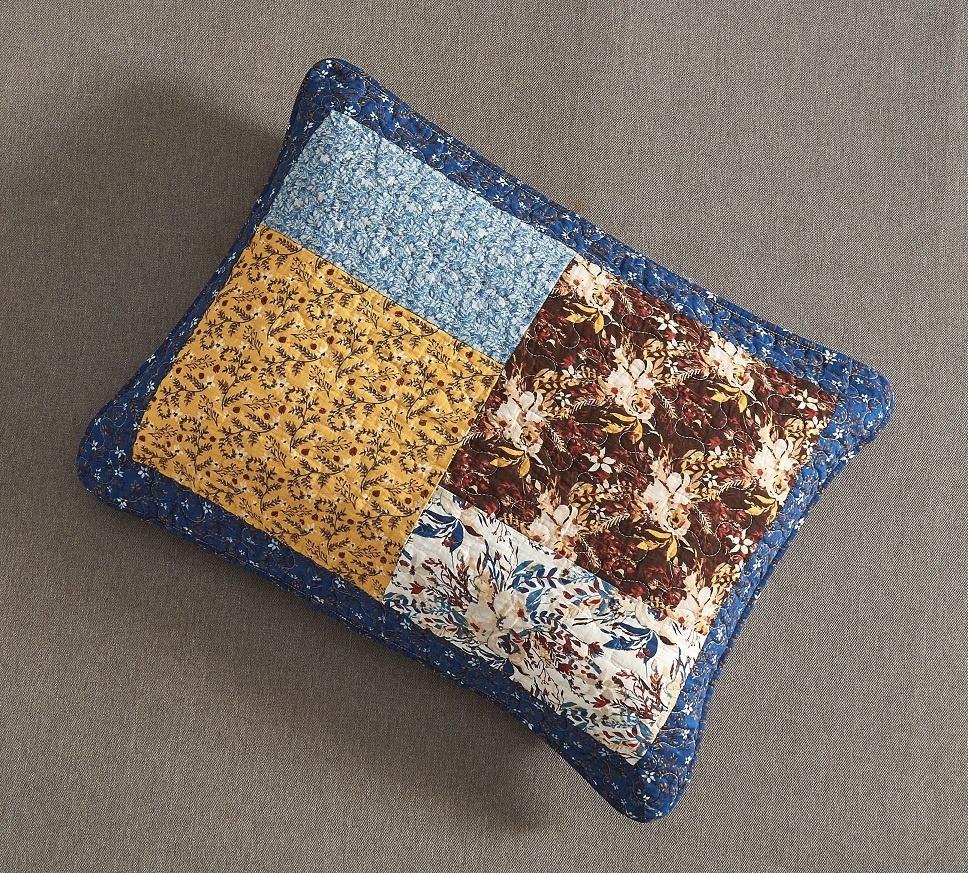 Tache Prairie Sunset White Blue Yellow Brown Floral Cotton Patchwork Quilt Set (JHW-887)