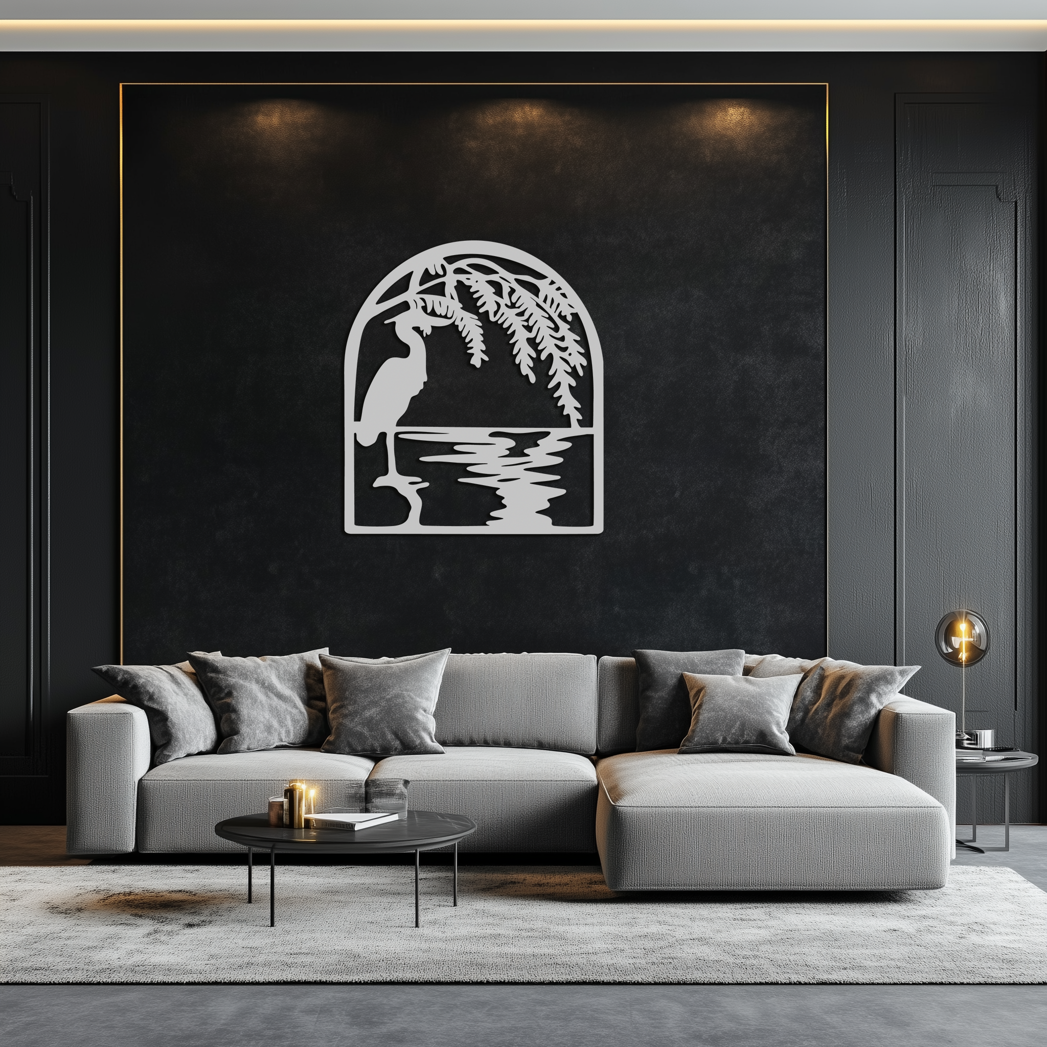 Flamingo Lake Scene Metal Wall Art – Tranquil Nature-Inspired Silhouette for Home Decor- KAF686