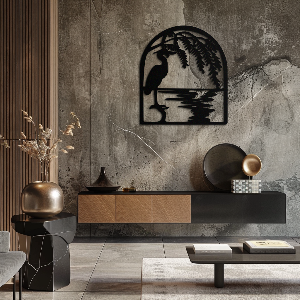 Flamingo Lake Scene Metal Wall Art – Tranquil Nature-Inspired Silhouette for Home Decor- KAF686