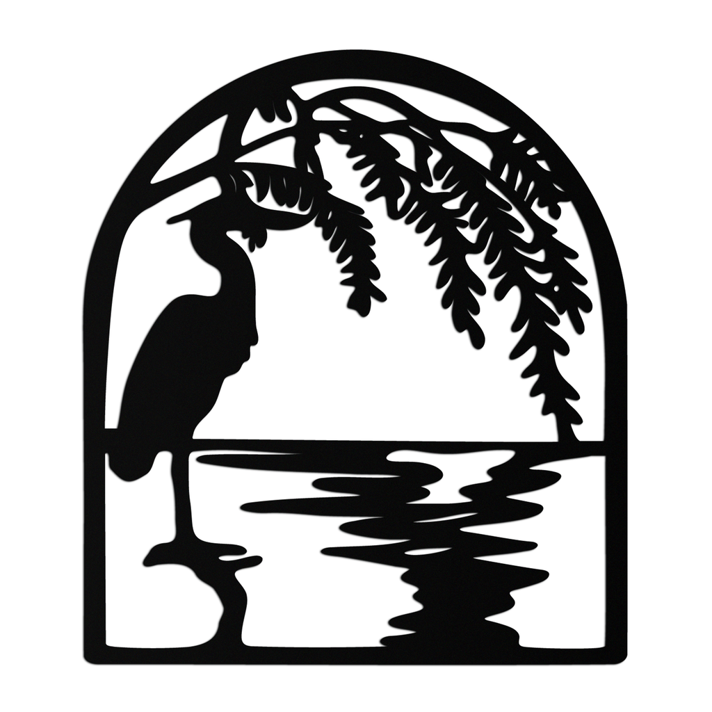 Flamingo Lake Scene Metal Wall Art – Tranquil Nature-Inspired Silhouette for Home Decor- KAF686