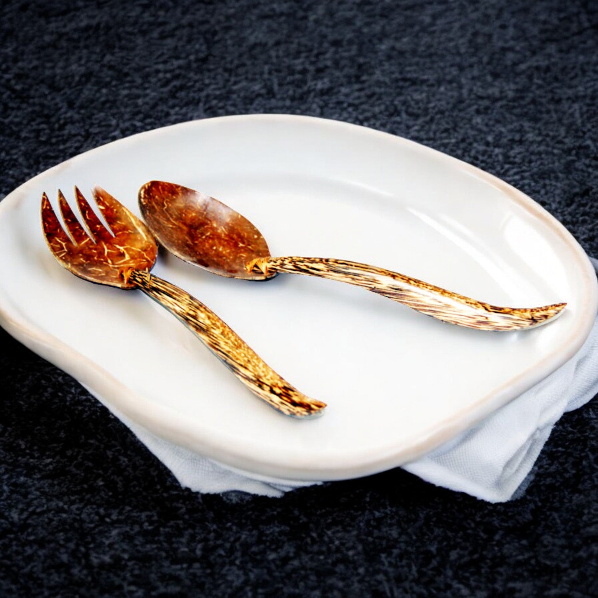 Coconut Serving Spoon and Fork Set 11" Long