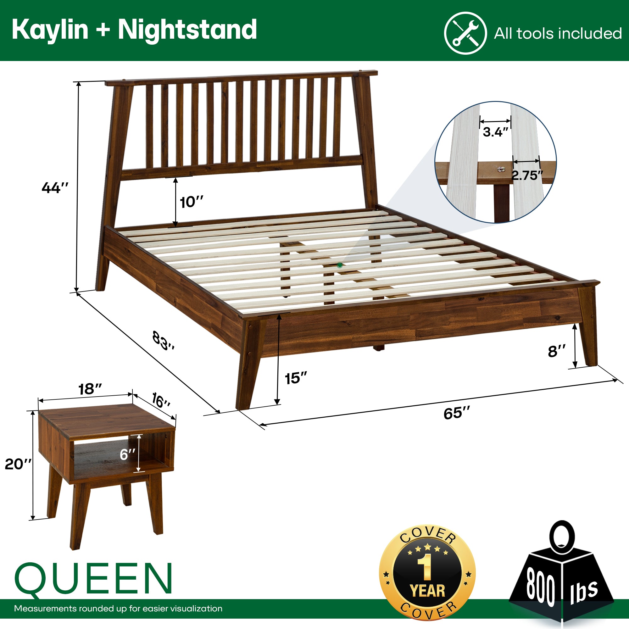 Kaylin Solid Wood Bed Frame