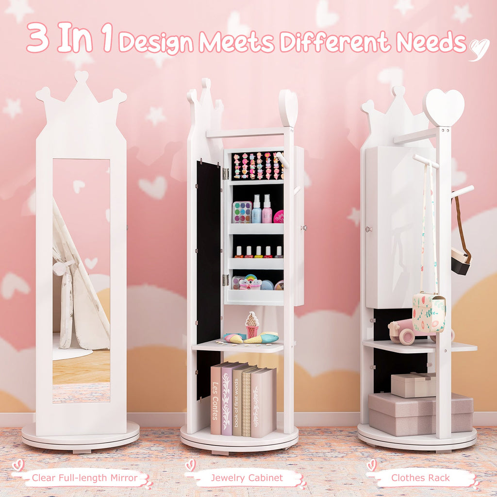 Kids Room Furniture Set Princess Vanity Table and Stool Set with Mirror and Drawer-White