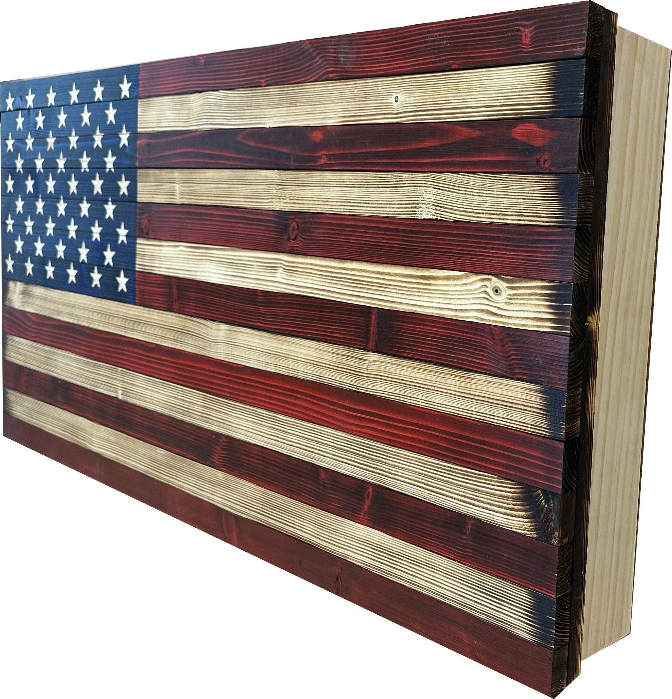 Large American Flag Gun Safe - Quick Access Hidden Gun Safe for Rifles, Shotguns, & Handguns - Gun Concealment Furniture with Magnetic Lock - Gun Self Hidden Storage (Red and Blue)