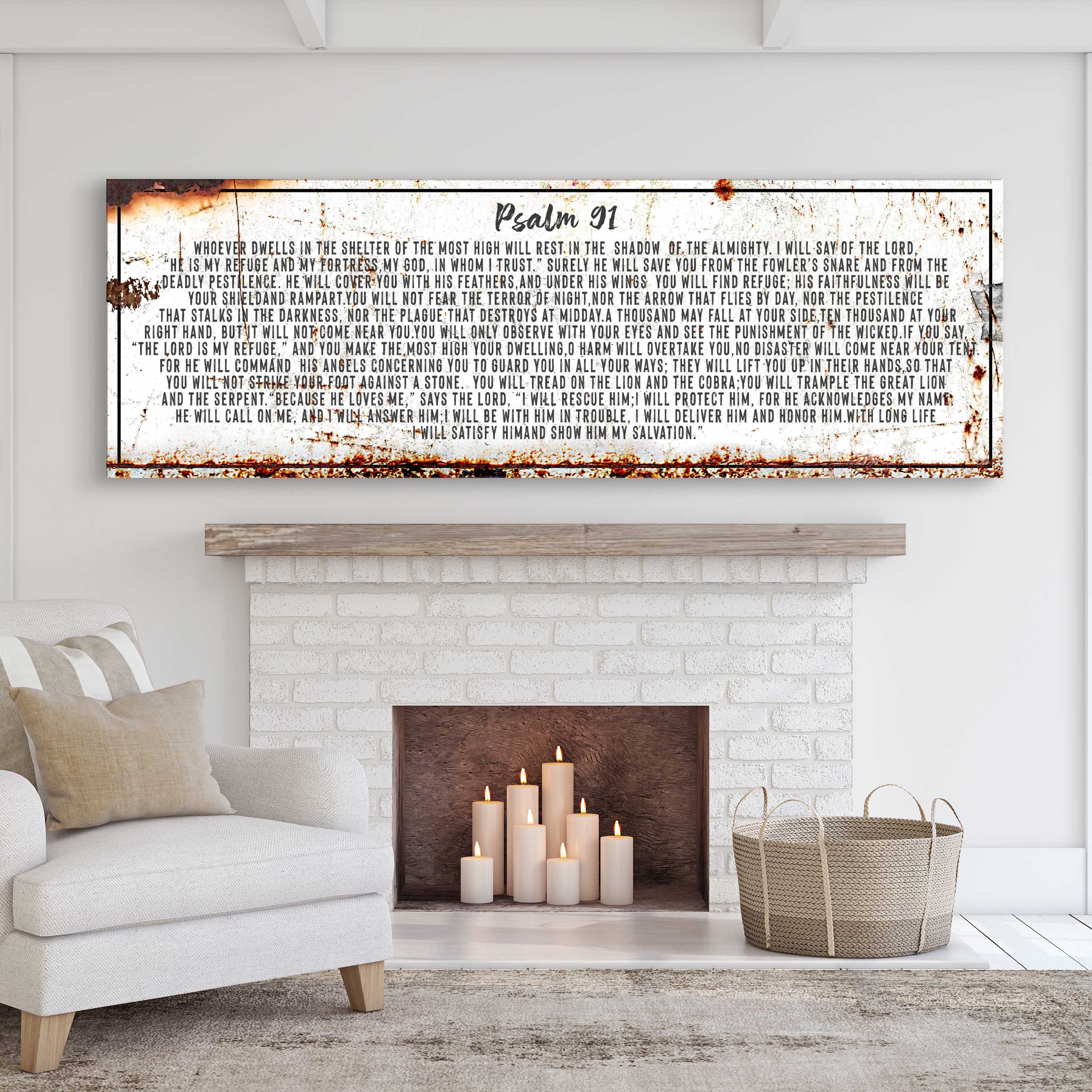 Psalm 91: He Is My Refuge – Rustic Christian Wall Art for Living Room,