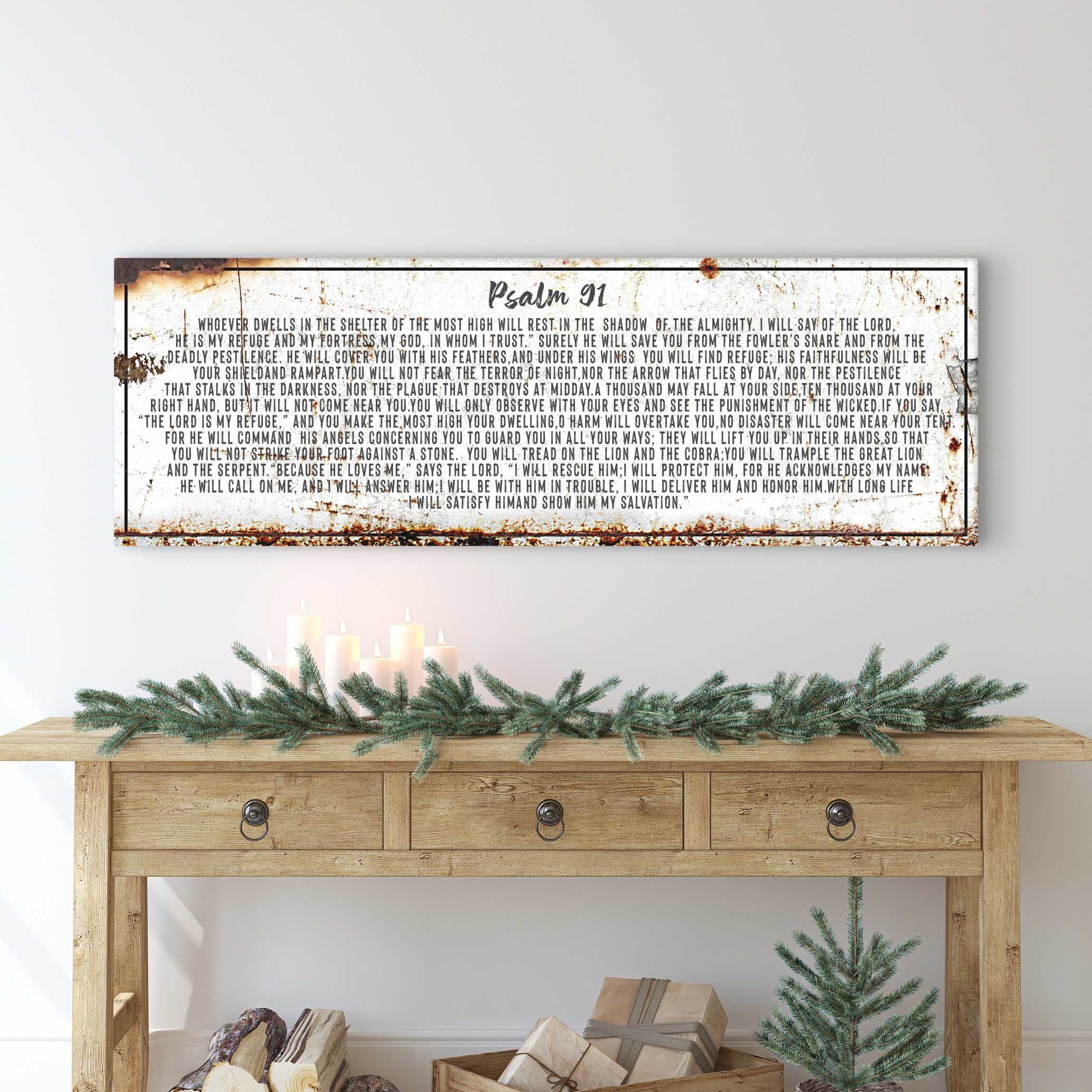 Psalm 91: He Is My Refuge – Rustic Christian Wall Art for Living Room,