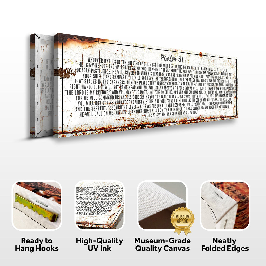 Psalm 91: He Is My Refuge – Rustic Christian Wall Art for Living Room,