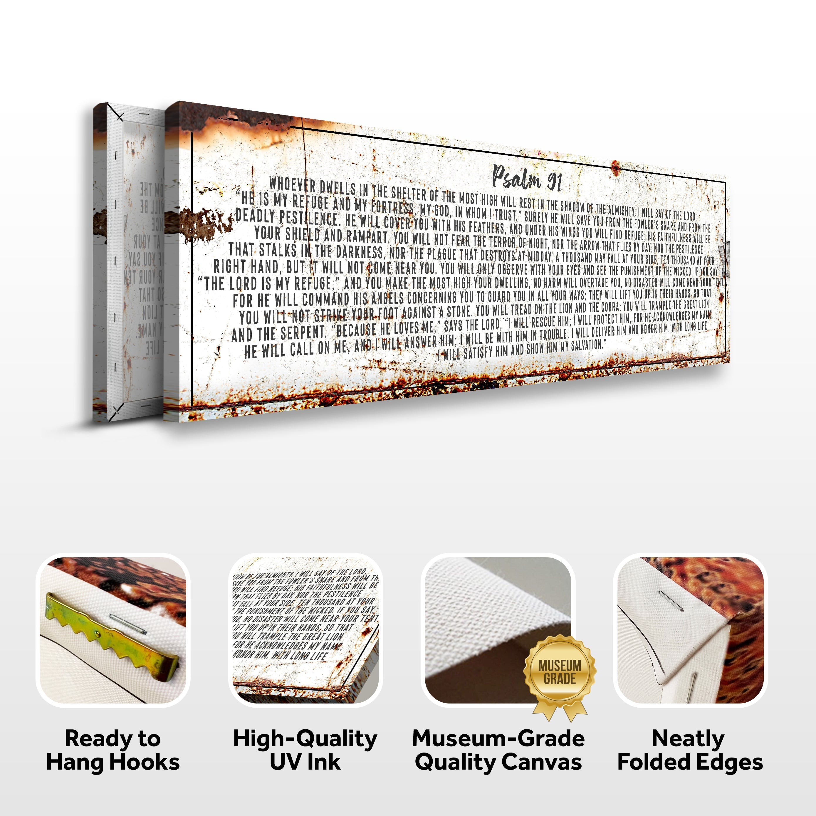 Psalm 91: He Is My Refuge – Rustic Christian Wall Art for Living Room,
