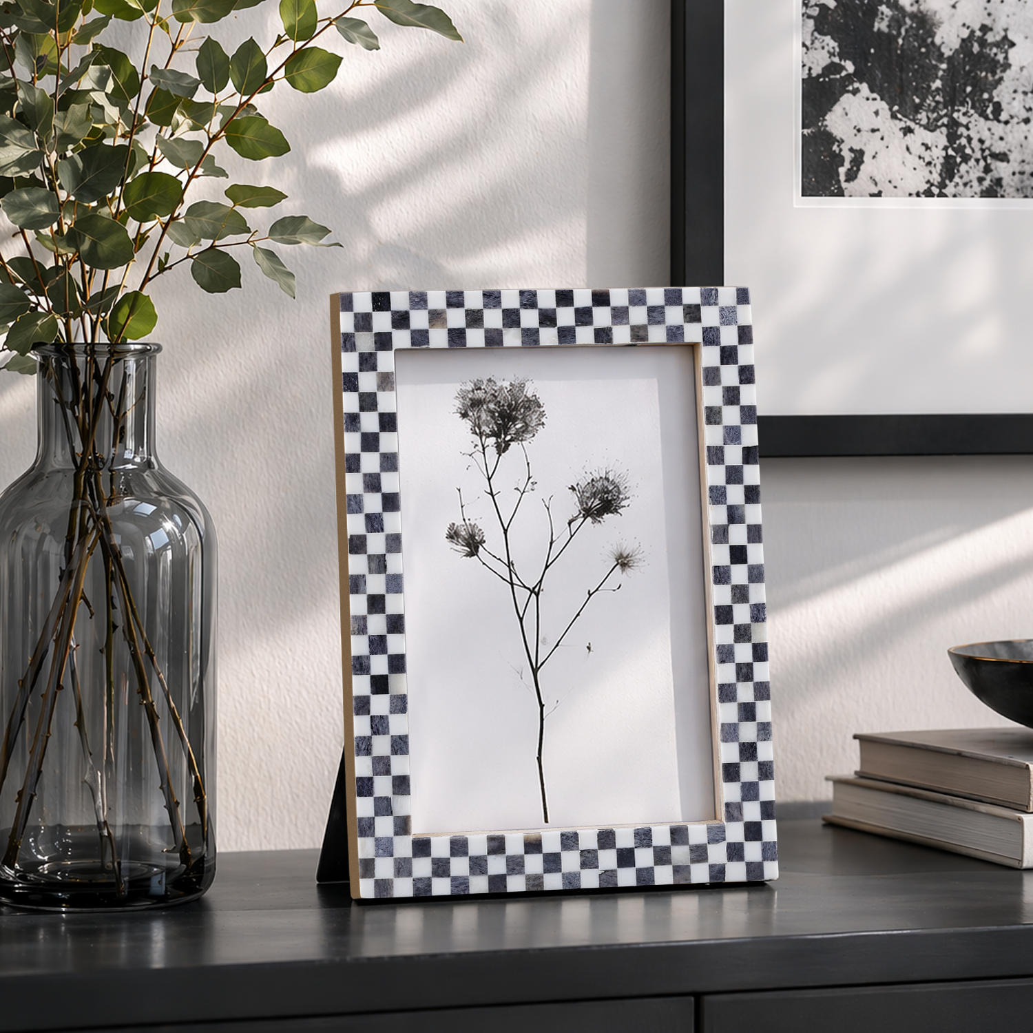 Checkered Bone Inlay Picture Frame 4x6 5x7 8x10 Home Decor