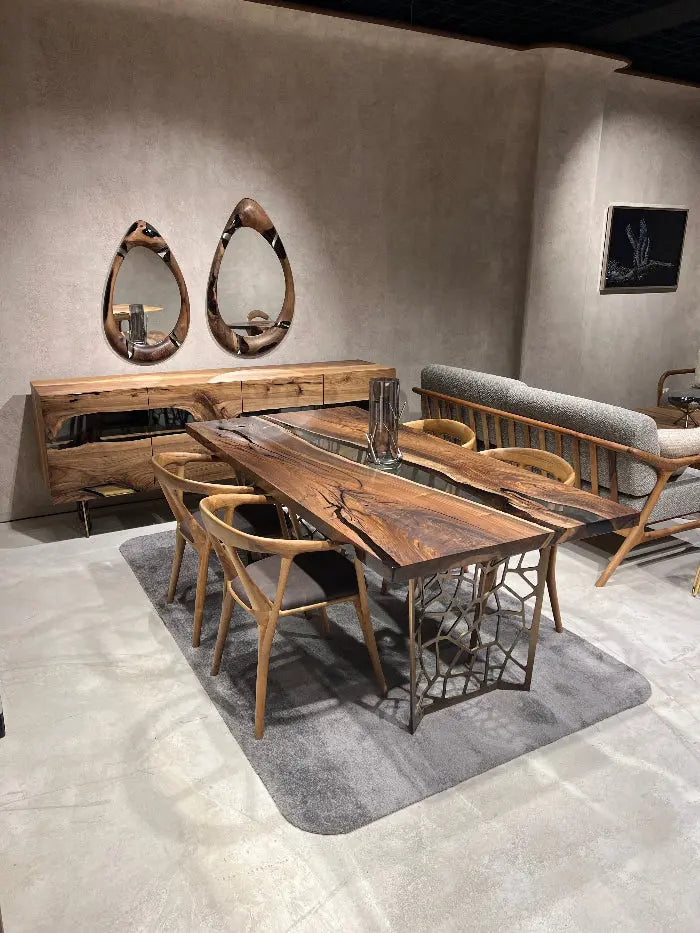 Resin Walnut River Dining Room Table | Voronoi Table